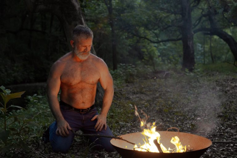 Campfire sexy male photography.