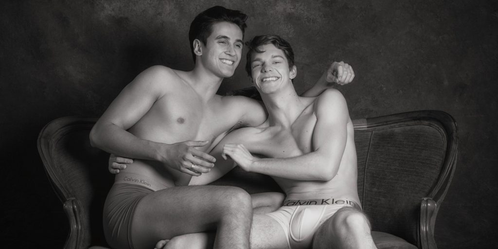 Gay couples boudoir photography Houston — black and white session by Trey Fox
